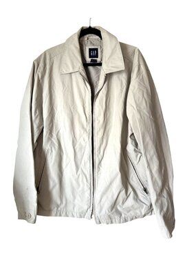 Gap Mens XL Beige Zip-Up Jacket Lightweight Casual Coat 55% Nylon 45% Cotton She